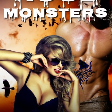Huge Monsters EBook cover: Woman with large breasts and muscular man